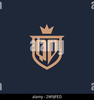 QD monogram initial logo with shield and crown style design ideas Stock Vector