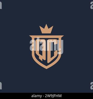 QC monogram initial logo with shield and crown style design ideas Stock Vector