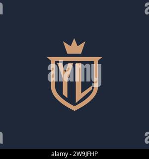 YL monogram initial logo with shield and crown style design ideas Stock Vector
