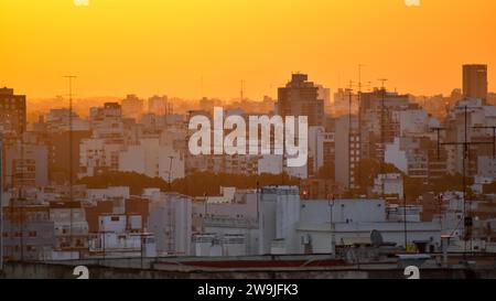 View over the skyscrapers of Buenos Aires at sunset, symbolising heat, global warming and poverty, Buenos Aires, Argentina, South America Stock Photo