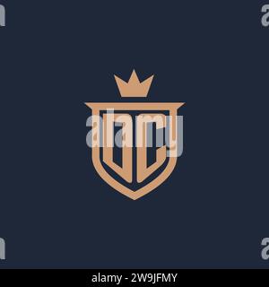 DC monogram initial logo with shield and crown style design ideas Stock Vector