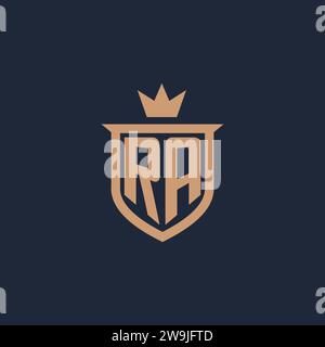 RA monogram initial logo with shield and crown style design ideas Stock Vector