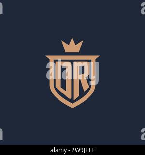 DR monogram initial logo with shield and crown style design ideas Stock Vector