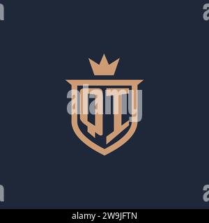 QI monogram initial logo with shield and crown style design ideas Stock Vector