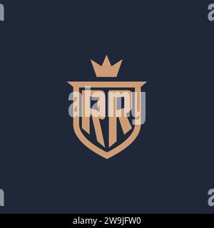 RR monogram initial logo with shield and crown style design ideas Stock Vector