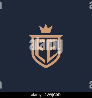 EE monogram initial logo with shield and crown style design ideas Stock Vector