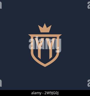YY monogram initial logo with shield and crown style design ideas Stock Vector