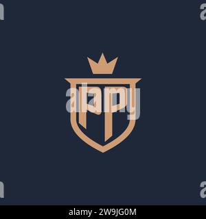 PP monogram initial logo with shield and crown style design ideas Stock Vector