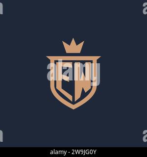 EW monogram initial logo with shield and crown style design ideas Stock Vector