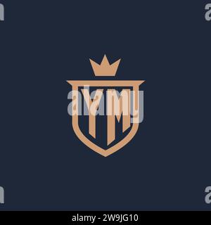 YM monogram initial logo with shield and crown style design ideas Stock Vector