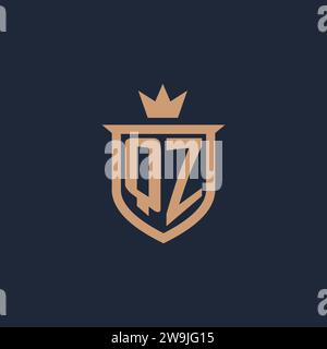QZ monogram initial logo with shield and crown style design ideas Stock Vector