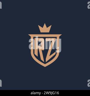 RZ monogram initial logo with shield and crown style design ideas Stock Vector