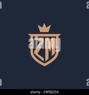 ZM monogram initial logo with shield and crown style design ideas Stock Vector