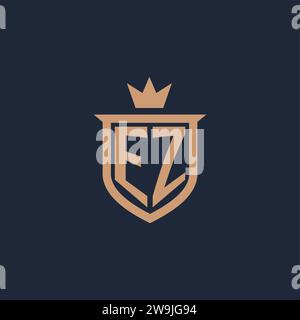 EZ monogram initial logo with shield and crown style design ideas Stock Vector