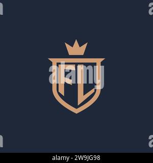 FL monogram initial logo with shield and crown style design ideas Stock Vector