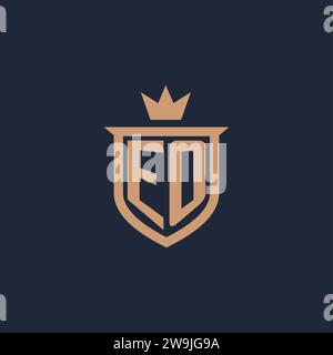 EO monogram initial logo with shield and crown style design ideas Stock Vector