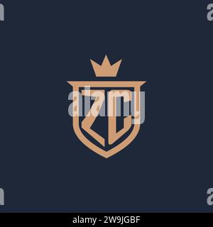 ZC monogram initial logo with shield and crown style design ideas Stock Vector