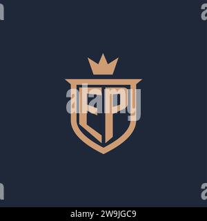 EP monogram initial logo with shield and crown style design ideas Stock Vector