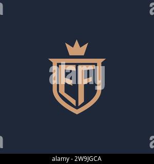 EF monogram initial logo with shield and crown style design ideas Stock Vector