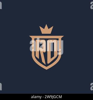 RO monogram initial logo with shield and crown style design ideas Stock Vector