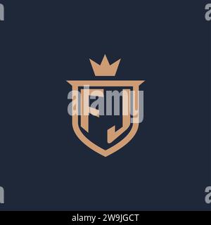 FJ monogram initial logo with shield and crown style design ideas Stock Vector