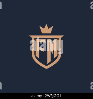FM monogram initial logo with shield and crown style design ideas Stock Vector