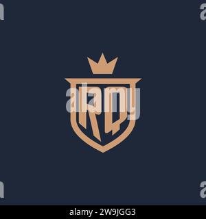 RQ monogram initial logo with shield and crown style design ideas Stock Vector