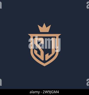 SJ monogram initial logo with shield and crown style design ideas Stock Vector
