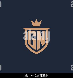 GN monogram initial logo with shield and crown style design ideas Stock Vector