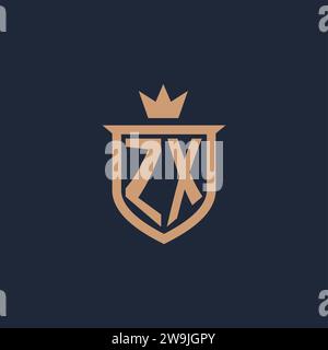 ZX monogram initial logo with shield and crown style design ideas Stock Vector