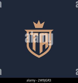 TA monogram initial logo with shield and crown style design ideas Stock Vector