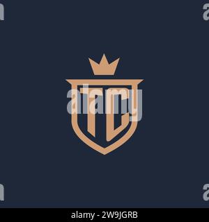 TC monogram initial logo with shield and crown style design ideas Stock Vector