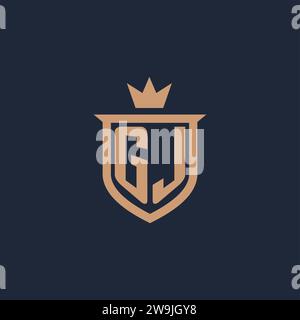 GJ monogram initial logo with shield and crown style design ideas Stock Vector