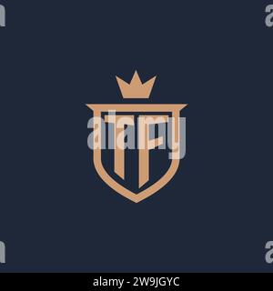 TF monogram initial logo with shield and crown style design ideas Stock Vector