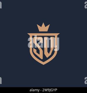 SV monogram initial logo with shield and crown style design ideas Stock Vector