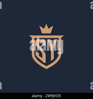 SY monogram initial logo with shield and crown style design ideas Stock Vector