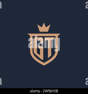GT monogram initial logo with shield and crown style design ideas Stock Vector