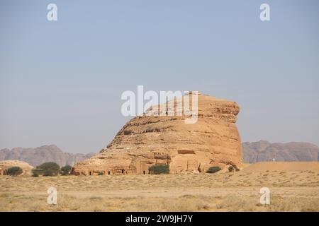 Nabatean tombs at Hegra in the Arabian Desert Stock Photo