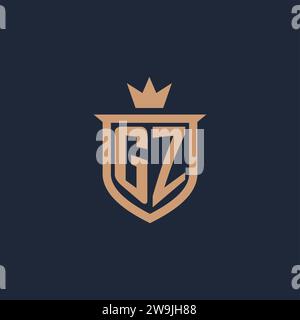 GZ monogram initial logo with shield and crown style design ideas Stock Vector