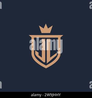 JL monogram initial logo with shield and crown style design ideas Stock Vector