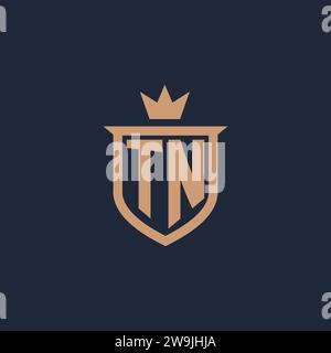 TN monogram initial logo with shield and crown style design ideas Stock Vector