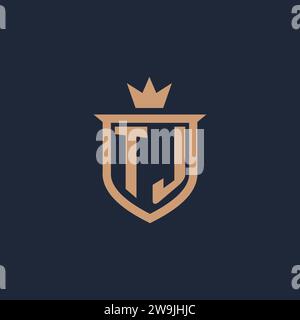 TJ monogram initial logo with shield and crown style design ideas Stock Vector