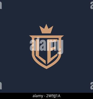 LE monogram initial logo with shield and crown style design ideas Stock Vector