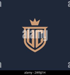 UC monogram initial logo with shield and crown style design ideas Stock Vector