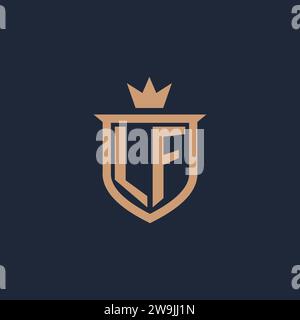 LF monogram initial logo with shield and crown style design ideas Stock Vector
