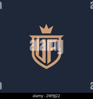 UF monogram initial logo with shield and crown style design ideas Stock Vector