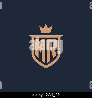 MR monogram initial logo with shield and crown style design ideas Stock Vector
