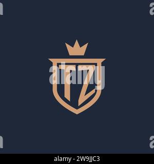 TZ monogram initial logo with shield and crown style design ideas Stock Vector