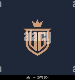 UG monogram initial logo with shield and crown style design ideas Stock Vector