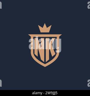 NK monogram initial logo with shield and crown style design ideas Stock Vector